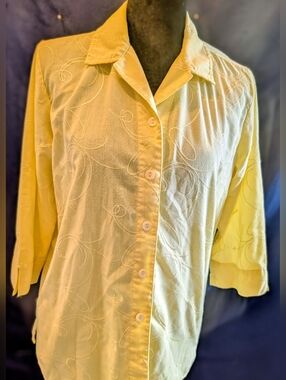 Christopher & Banks Yellow Embroidered Button-Up Top Sz S